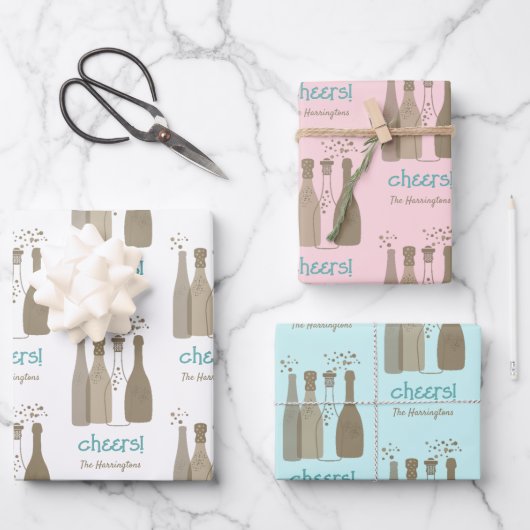 Aangepaste Champagne White Pink Aqua Retro Cool Inpakpapier Vel (Voorkant)