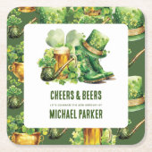 Aangepaste Cheers Beers Verjaardag St Patrick's Da Vierkante Kartonnen Onderzetter (Voorkant)