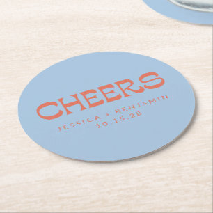 Aangepaste Cheers Blauw Terracotta Chic Modern Huw Ronde Kartonnen Onderzetter