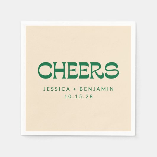Aangepaste Cheers Groene Art Deco Chic Moderne bru Servet (Voorkant)