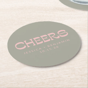 Aangepaste Cheers Sage Groen Roze Chic Moderne bru Ronde Kartonnen Onderzetter