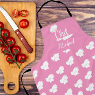 Aangepaste Chef met Naam Roze & Witte Chef Pet Schort