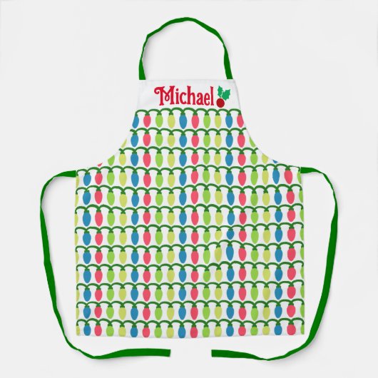 Aangepaste Chef Name kerstlampontwerp Schort (Voorkant)