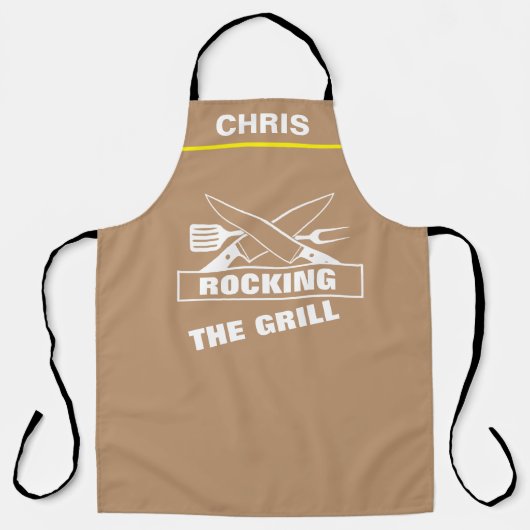 Aangepaste Chef Name Persoonlijk Rock The Grill BB Schort (Voorkant)