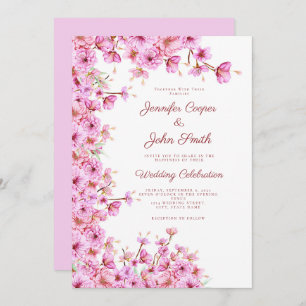 Aangepaste Cherry Blossom Sakura Pink Floral Weddi Kaart