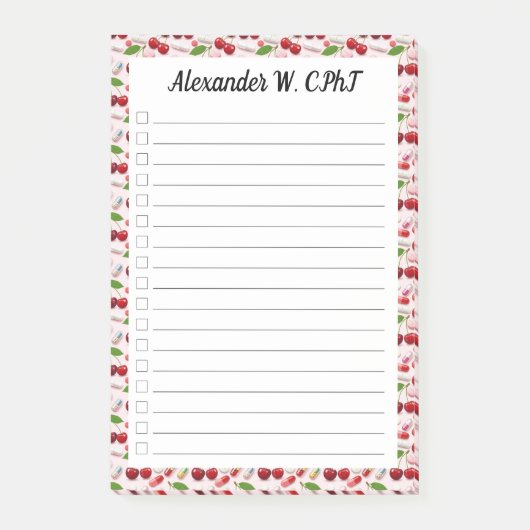 Aangepaste Cherry Pharmacy Tech Check List Plaats Post-it® Notes (Voorkant)