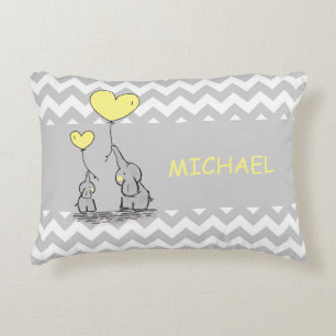 Aangepaste Chevron Gray White Yellow Elephant Hear Decoratief Kussen