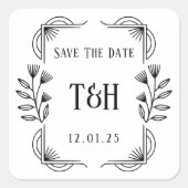 Aangepaste Chic Art Deco Botanische Lijst Bewaar D Vierkante Sticker (Voorkant)