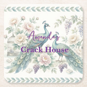 Aangepaste Chic Chinoiserie Pauw Mahjong Vierkante Kartonnen Onderzetter