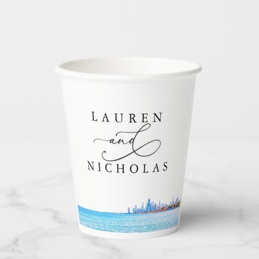 Aangepaste Chicago Skyline Wedding Paper Cups Papieren Bekers (Voorkant)
