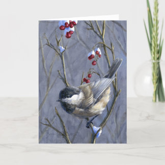Aangepaste Chickadee & Berries - Winter Snow Chris Feestdagen Kaart