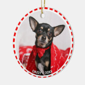 Aangepaste Chihuahua Dog-foto met rood en wit Lijs Keramisch Ornament (Links)
