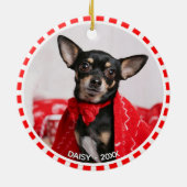 Aangepaste Chihuahua Dog-foto met rood en wit Lijs Keramisch Ornament (Achterkant)