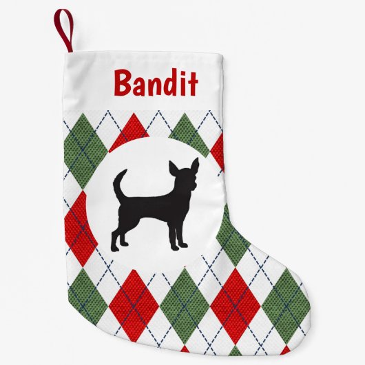 Aangepaste Chihuahua Red en Green Argyle Kleine Kerstsok (Voorkant)