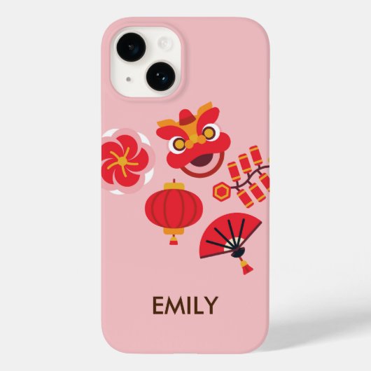 Aangepaste Chinese Nieuwjaar Iconen Roze Bloesem Case-Mate iPhone Case (Achterkant)