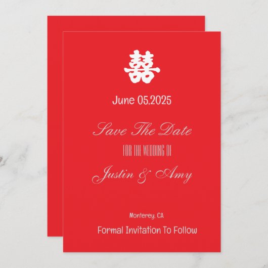 Aangepaste Chinese Trouwkaart Platte Vorm Save the Kaart (Voorkant / Achterkant)