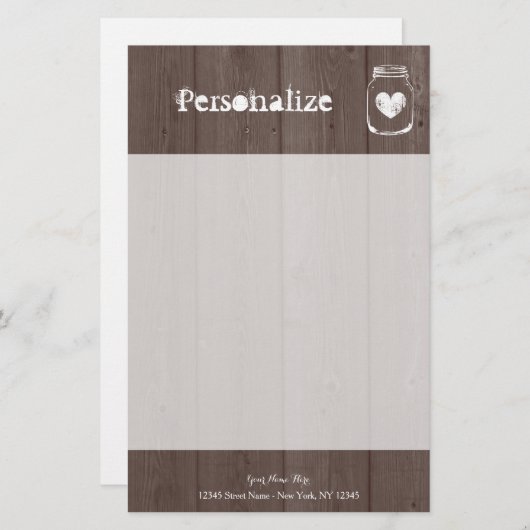 Aangepaste chique houten graan metselaar pot brief briefpapier (Voorkant / Achterkant)