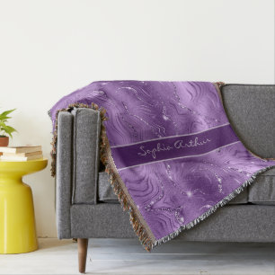 Aangepaste chique luxe Paarse zilveren glitterpatr Deken