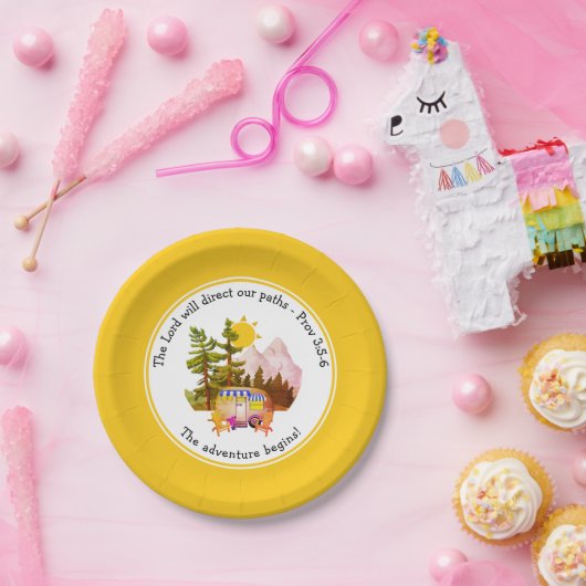 Aangepaste Christelijke AVONTUUR BEGINT Reizen Papieren Bordje (Feest)