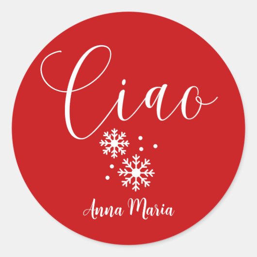 Aangepaste Ciao Kerst Rood en Wit Ronde Sticker (Voorkant)