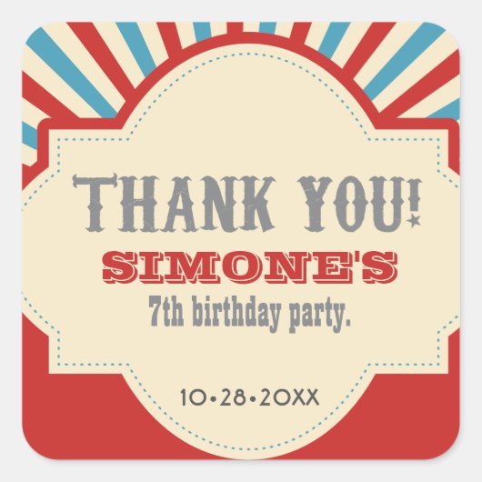 Aangepaste, Circus Thema Feest Giveaway stickers (Voorkant)