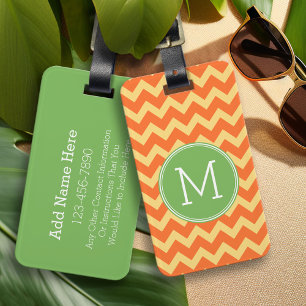 Aangepaste citruskleuren - Chevron Pattern Monogra Bagagelabel