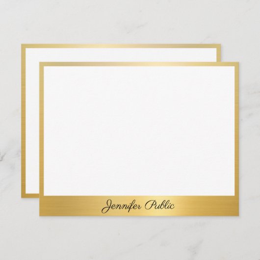 Aangepaste Classy Handgeschreven Script Gold Elega Notitiekaartje (Voorkant / Achterkant)