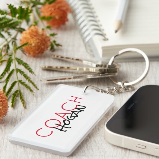 Aangepaste COACH NAAM rode zwarte teamkleuren Sleutelhanger (Voorkant Rechts)