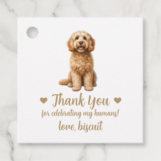 Aangepaste Cockapoo Dog Wedding Favoriete Labels (Voorkant)
