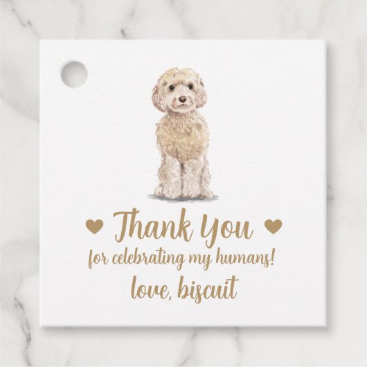 Aangepaste Cockapoo Dog Wedding Favoriete Labels (Voorkant)