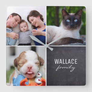 Aangepaste Collage 4 Foto's, gepersonaliseerd, gek Vierkante Klok