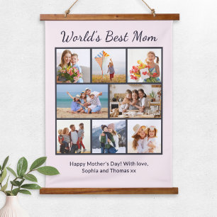 Aangepaste collage met 8 foto's Werelds beste moed Hangend Wandkleed