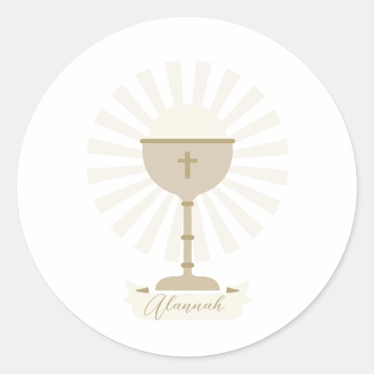 Aangepaste Communie Gouden Kelk Ronde Sticker (Voorkant)