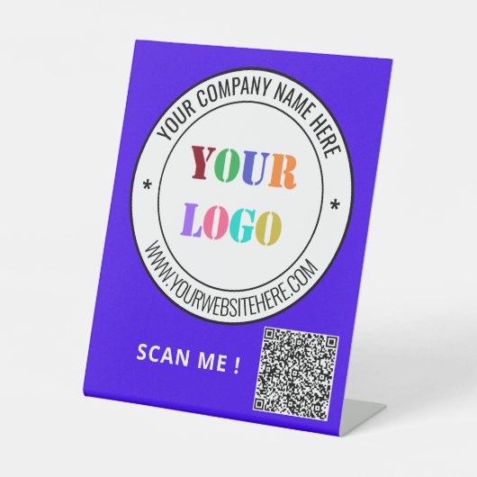 Aangepaste Company Logo Tekst en QR Code Pedestal Reclamebord Met Voetstuk (Voorkant)