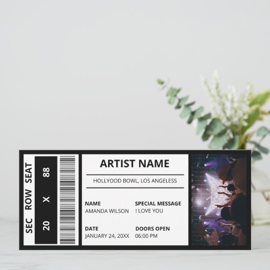 Aangepaste Concert Ticket Gift Idee DIY Event Tick Kaart (Staand voorkant)
