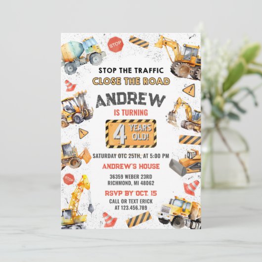 Aangepaste constructie Dump Truck Verjaardagsfeest Kaart (Staand voorkant)