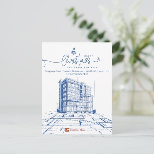 Aangepaste constructie en ontwerp, architectenblau feestdagenkaart (Staand voorkant)