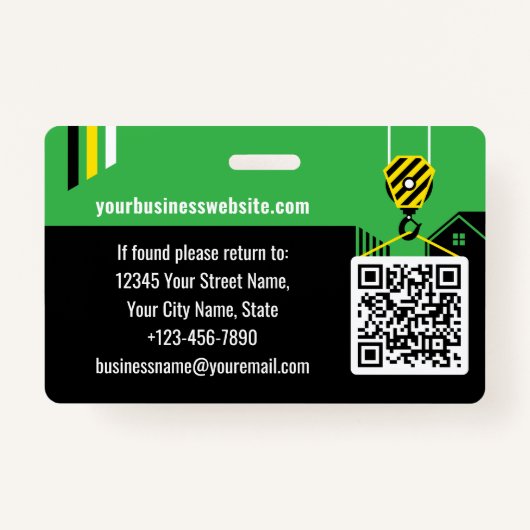 Aangepaste constructie ID werk QR Code Groen Zwart Badge (Achterkant)