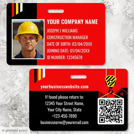 Aangepaste constructie-ID-werk-QR-code rood zwart Badge