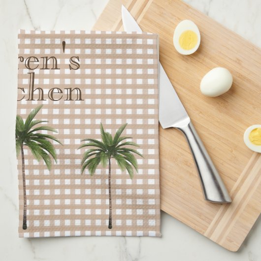 Aangepaste controle Gingham | Groene palmbomen Theedoek (Quarter Fold)