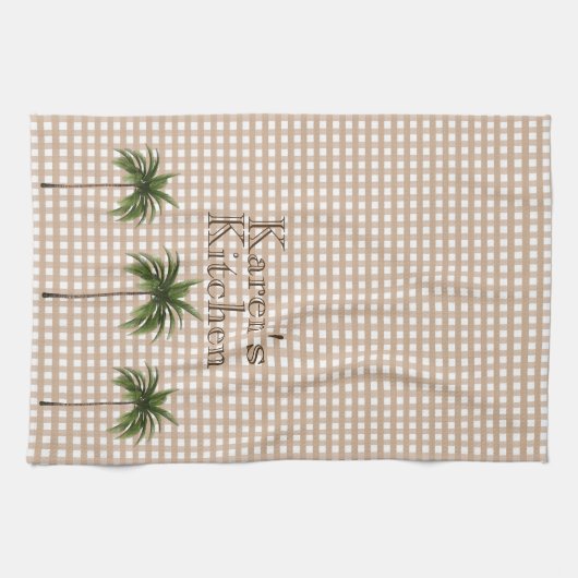 Aangepaste controle Gingham | Groene palmbomen Theedoek (Horizontaal)
