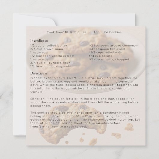 Aangepaste Cookie Recept Baking Kaart (Achterkant)