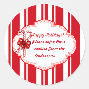Aangepaste Cookie Swap Snoep Stripe Vakantie Stick Ronde Sticker