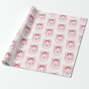 Aangepaste coquette roze strik Initial Cadeaupapier