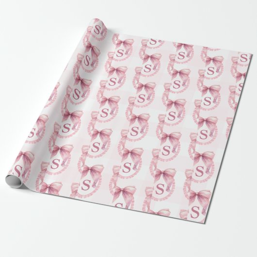 Aangepaste coquette roze strik Initial Cadeaupapier (Uitgerold)