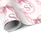 Aangepaste coquette roze strik Initial Cadeaupapier (Rol Hoek)