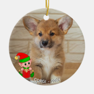 Aangepaste Corgi Dog-foto met Cute Elf Keramisch Ornament