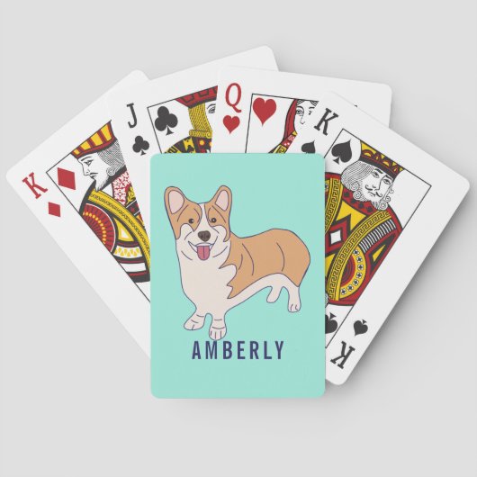Aangepaste Corgi Dog Mint Green Pokerkaarten (Achterkant)