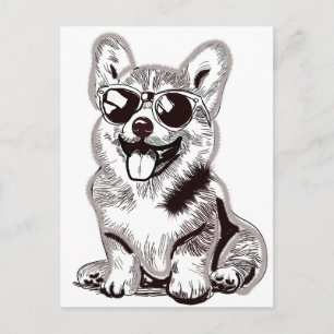 Aangepaste Corgi Puppy met Zonnebril   Schets Kuns Briefkaart
