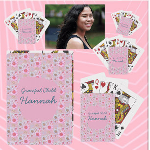 Aangepaste Country Roze & Wit Daisy Patroon Schild Pokerkaarten